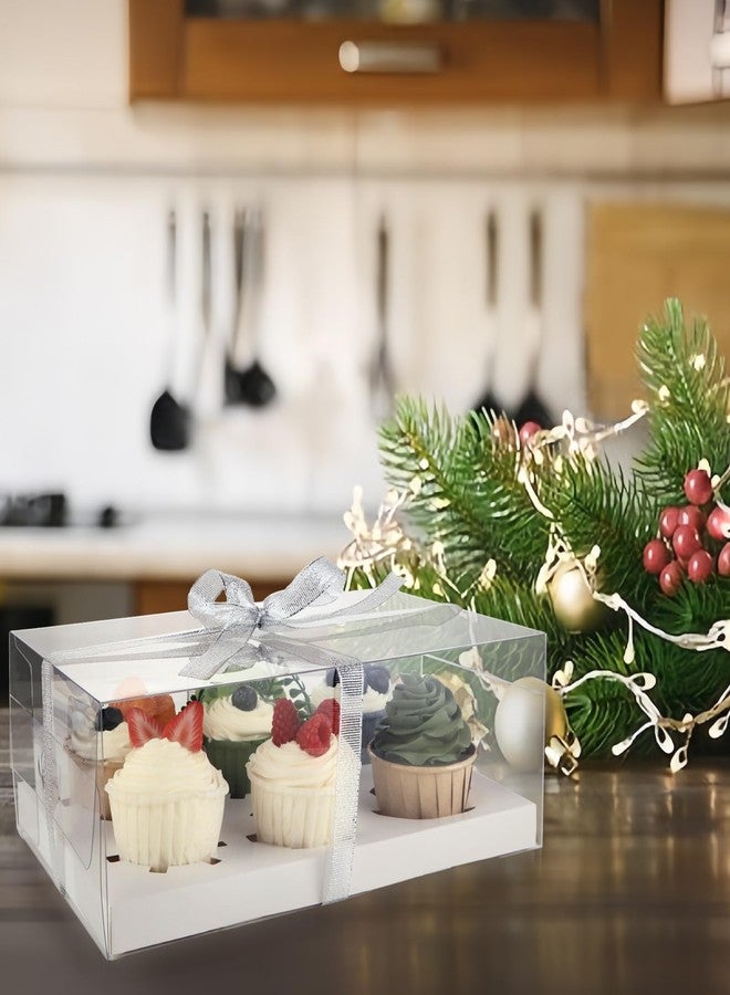 LISHINE 20 Pack Clear Cupcake Boxes 6 Count Cupcake Containers with Gift Ribbon, Plastic Cupcake Holder 6 Count Cup Cake Boxes, Cup Cake Holders Carrier for Parties, Baking, Wedding, Transport - Image 4