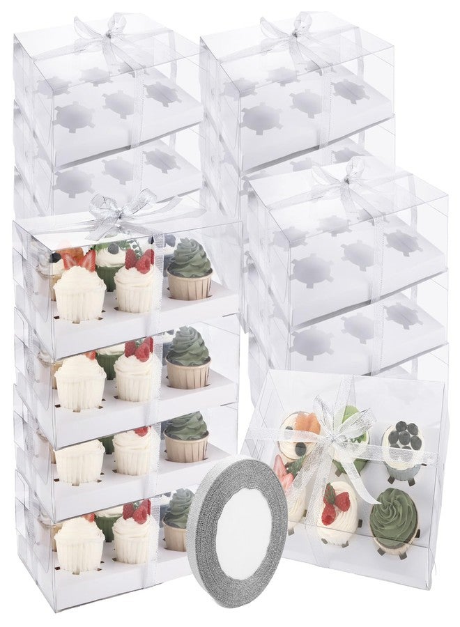 LISHINE 20 Pack Clear Cupcake Boxes 6 Count Cupcake Containers with Gift Ribbon, Plastic Cupcake Holder 6 Count Cup Cake Boxes, Cup Cake Holders Carrier for Parties, Baking, Wedding, Transport - Image 1