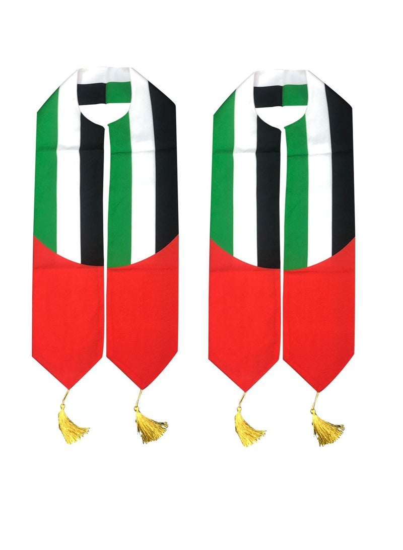 Yuwell Pack Of 2 Pcs UAE Scarf UAE National Day Flag Scarf For Adults 158X16CM - Image 1