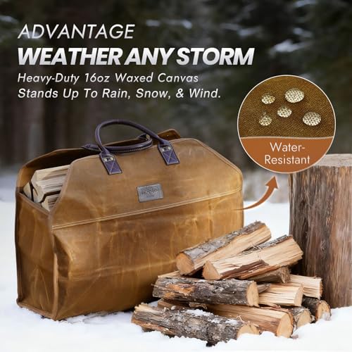 INNO STAGE Heavy Duty Wax Canvas Log Carrier Tote,Large Fire Wood Bag,Durable Firewood Holder,Canvas Shopping Bags, Fireplace Wood Stove Accessories Storage Bag for Fire Pit for Camping, BBQ Barbecue - Image 4