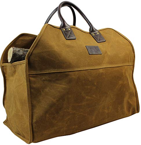 INNO STAGE Heavy Duty Wax Canvas Log Carrier Tote,Large Fire Wood Bag,Durable Firewood Holder,Canvas Shopping Bags, Fireplace Wood Stove Accessories Storage Bag for Fire Pit for Camping, BBQ Barbecue - Image 1