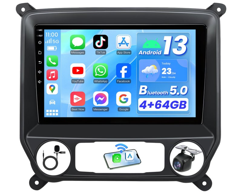 Jerqry 4G RAM+64GB ROM Andriod 13 Radio for Chevy Silverado 2014 2015 2016 2017 2018: 1280 * 800P HD IPS Touchscreen Stereo Wireless Carplay Andriod Auto 5G WiFi Bluetooth GPS 1080P Backup Camera FM SWC - Image 1