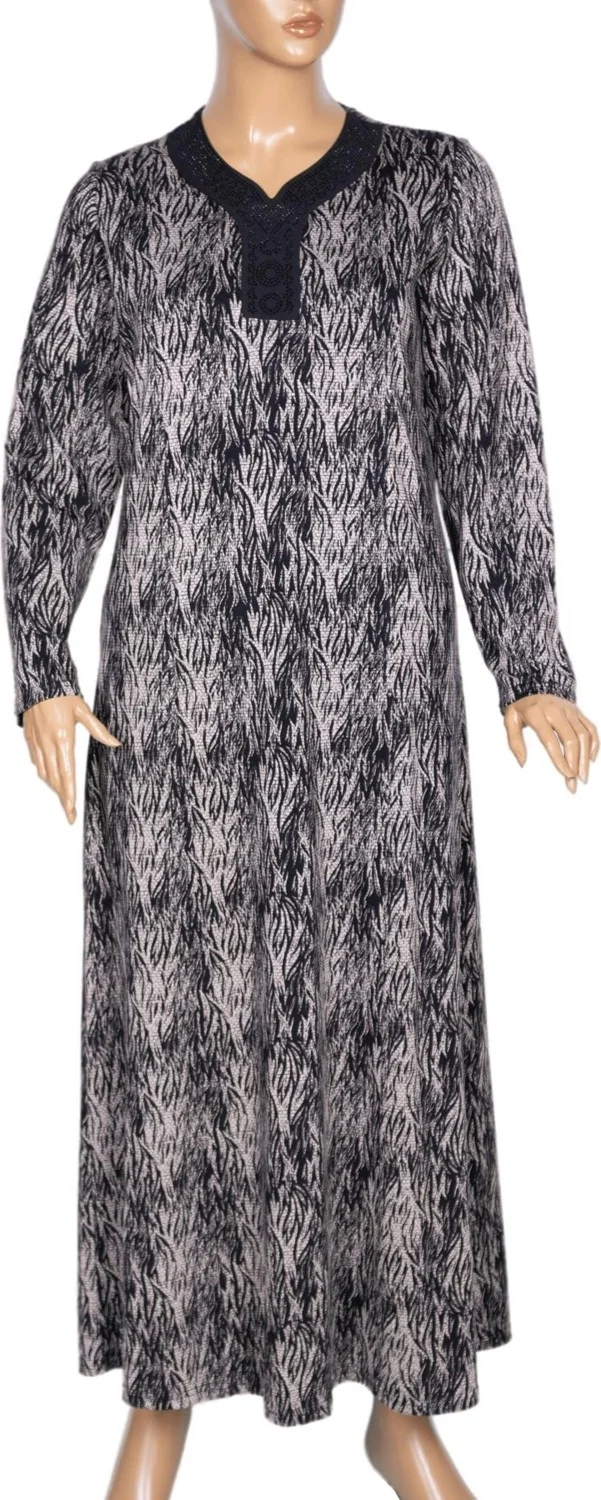 Hesna Women's Demet Large Size Root Pattern Black Dress