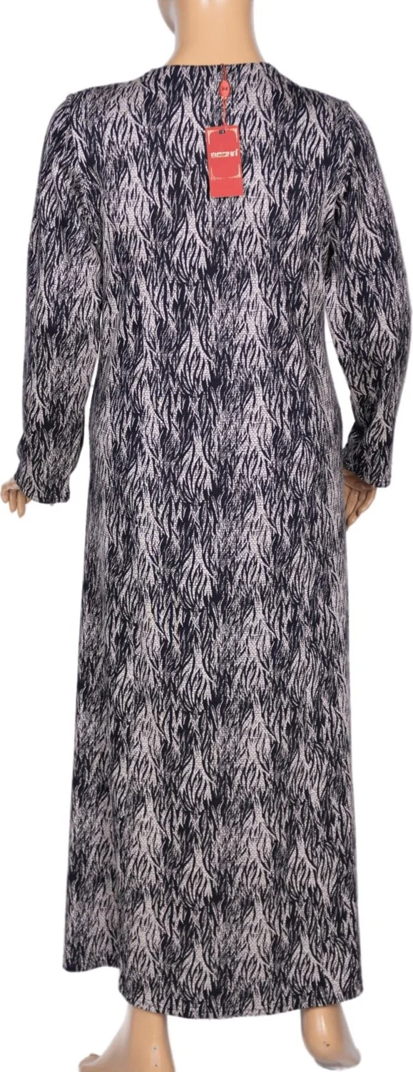 Hesna Women's Demet Large Size Root Pattern Black Dress