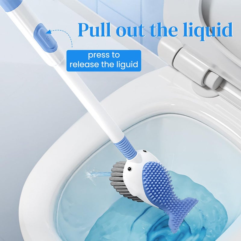 HASTHIP® 2 in 1 Double Sides Toilet Brush Toilet Brush, 16 Inch Flexible Silicone with Built-in Soap Dispenser, Suction Cup Drip Holder, Durable TPR Bristles for Bathrooms, Efficient Cleaning, Blue - Image 4