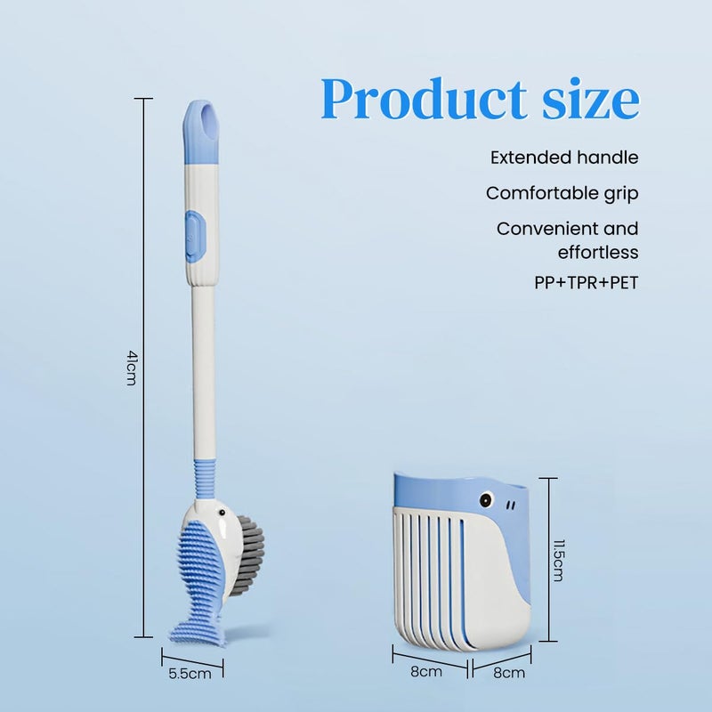 HASTHIP® 2 in 1 Double Sides Toilet Brush Toilet Brush, 16 Inch Flexible Silicone with Built-in Soap Dispenser, Suction Cup Drip Holder, Durable TPR Bristles for Bathrooms, Efficient Cleaning, Blue - Image 2