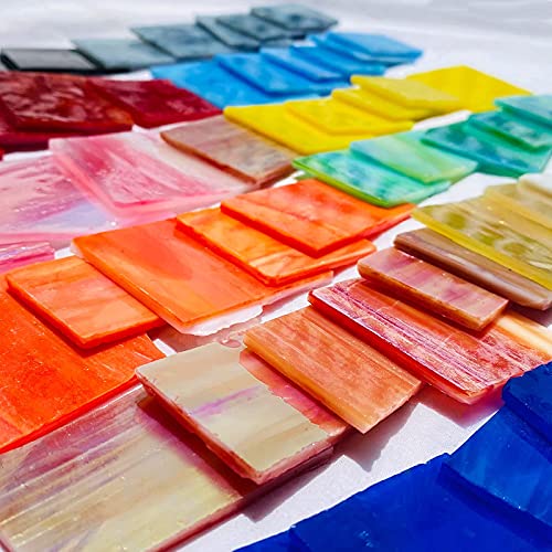 PALJOLLY Mosaic Tiles Stained Glass Scraps Sheets for Crafts Bulk, Broken Glass Pieces, Variety of Colors and Shapes, 35oz/1kgs Value Pack - Image 4