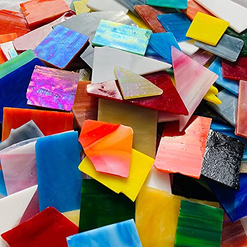 PALJOLLY Mosaic Tiles Stained Glass Scraps Sheets for Crafts Bulk, Broken Glass Pieces, Variety of Colors and Shapes, 35oz/1kgs Value Pack - Image 1