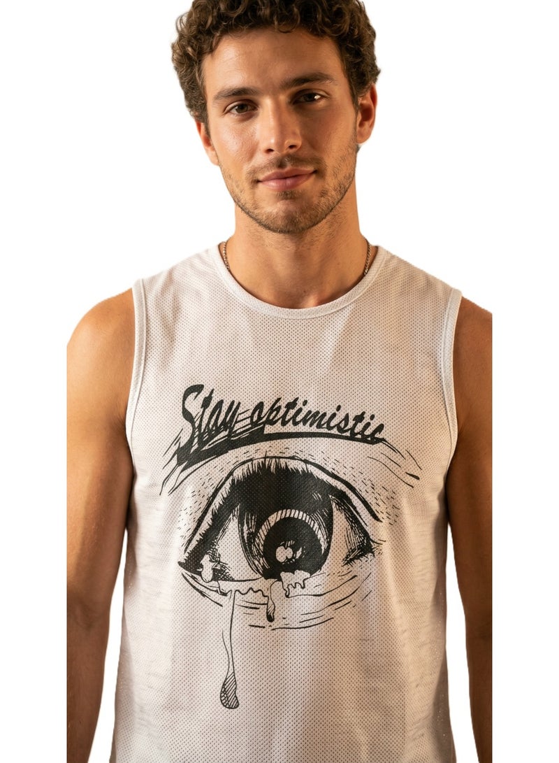 Pavone Men’s Tank Top – Stay Optimistic Graphic Eye Print Sleeveless Breathable Summer Shirt - Image 3