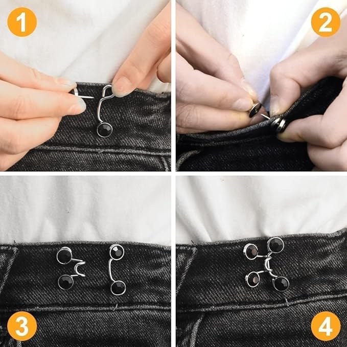 KUZUKI KUZUKI Waist Buckle for Loose Jeans Pants Jeans Adjustable Button pins Pearl Detachable Instant Button Tightener Set Waist Buckl Loose Jeans Pants Detachable Buttons Pack of 2 Black Diamond - Image 4