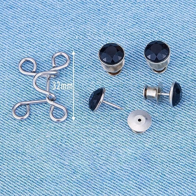 KUZUKI KUZUKI Waist Buckle for Loose Jeans Pants Jeans Adjustable Button pins Pearl Detachable Instant Button Tightener Set Waist Buckl Loose Jeans Pants Detachable Buttons Pack of 2 Black Diamond - Image 5