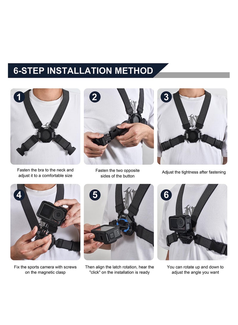 SYOSI Camera Mounts and Clamps Accessories Set, Mobile Phone Chest Strap Harness, for DJI OSMO Action Camera,Compatible for Insta360 X3/X2/One R/RS for GoPro Hero Series (Chest Strap) - Image 4