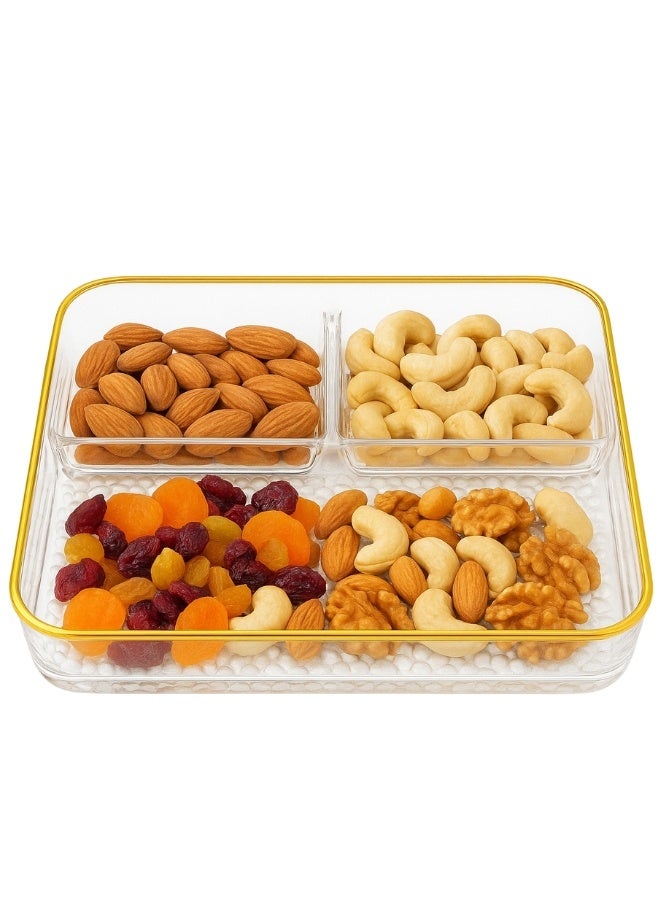 هابي هوم صينية تقديم أكريليك للوجبات الخفيفة والمكسرات بإطار ذهبي مقسمة إلى 3 أقسام 20 سم - Image 1