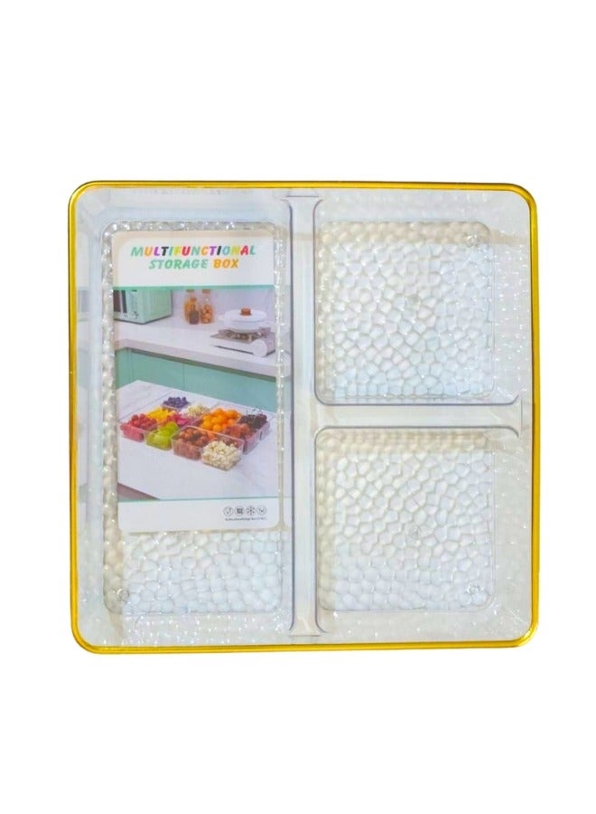 هابي هوم صينية تقديم أكريليك للوجبات الخفيفة والمكسرات بإطار ذهبي مقسمة إلى 3 أقسام 20 سم - Image 4