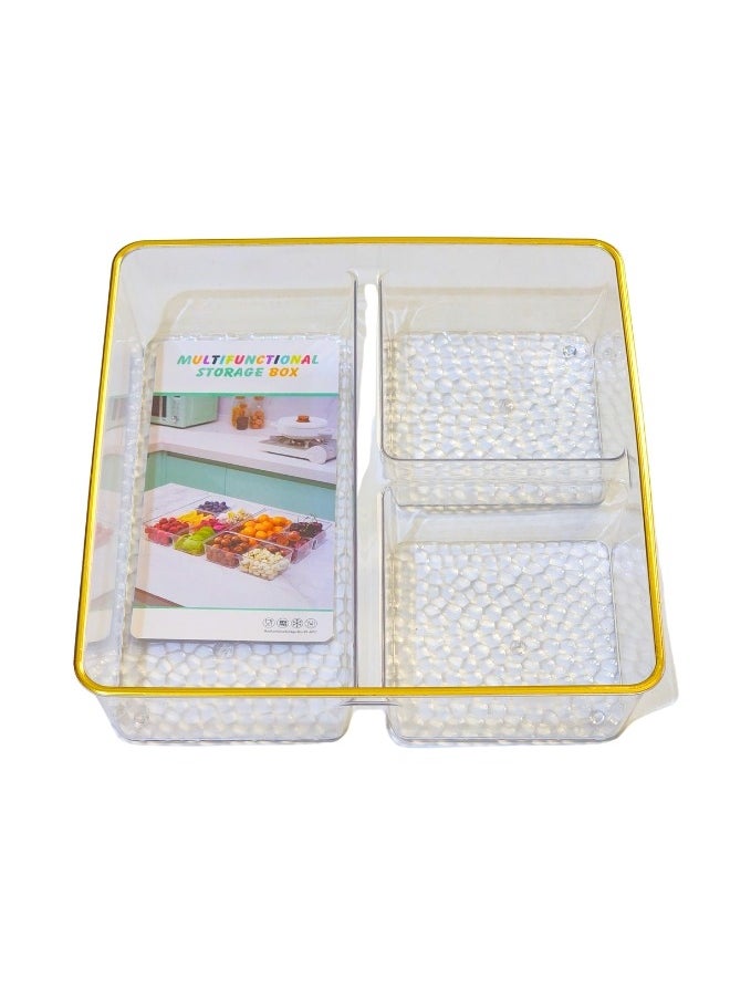 Happy Home Acrylic Serving Tray Snack and Nut  with Gold Frame Divided into 3 Sections 20Cm  - Image 1