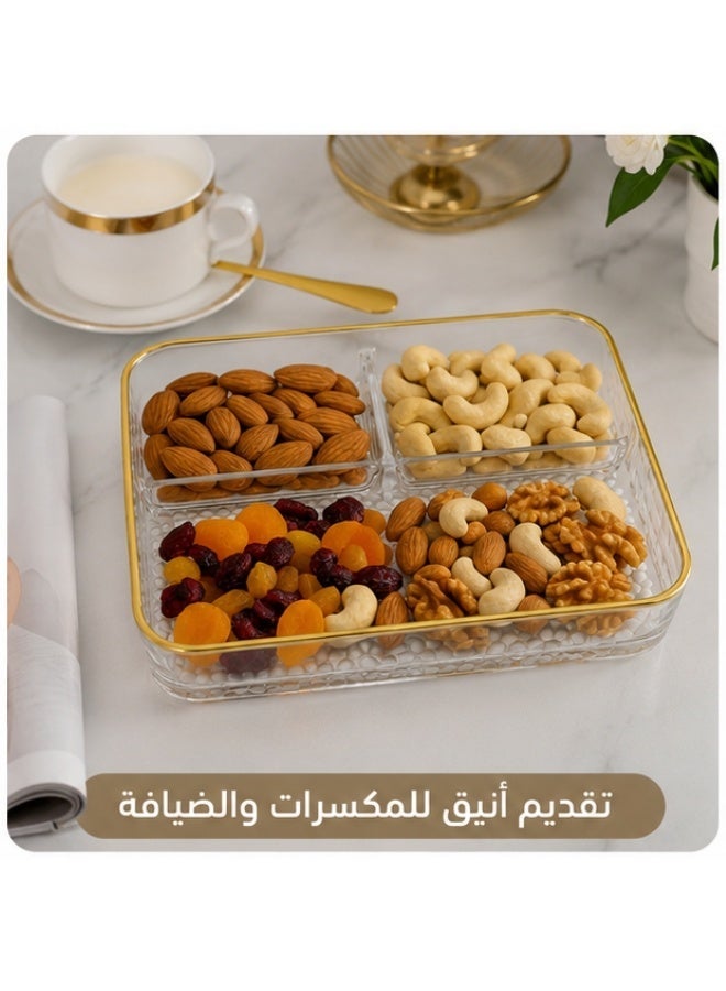 هابي هوم صينية تقديم أكريليك للوجبات الخفيفة والمكسرات بإطار ذهبي مقسمة إلى 3 أقسام 20 سم - Image 5