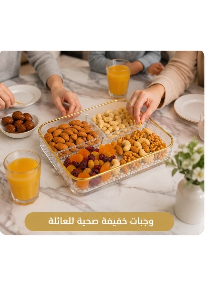 هابي هوم صينية تقديم أكريليك للوجبات الخفيفة والمكسرات بإطار ذهبي مقسمة إلى 3 أقسام 20 سم - Image 2