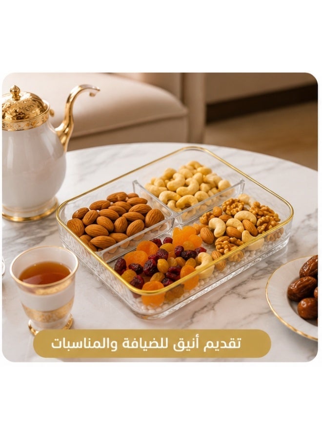 هابي هوم صينية تقديم أكريليك للوجبات الخفيفة والمكسرات بإطار ذهبي مقسمة إلى 3 أقسام 20 سم - Image 4