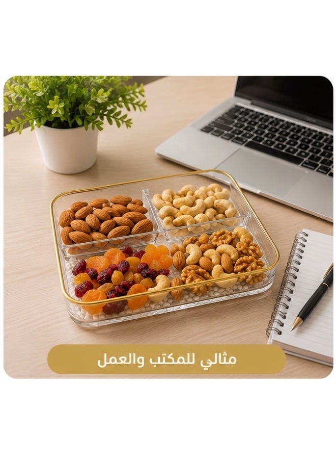 هابي هوم صينية تقديم أكريليك للوجبات الخفيفة والمكسرات بإطار ذهبي مقسمة إلى 3 أقسام 20 سم - Image 3