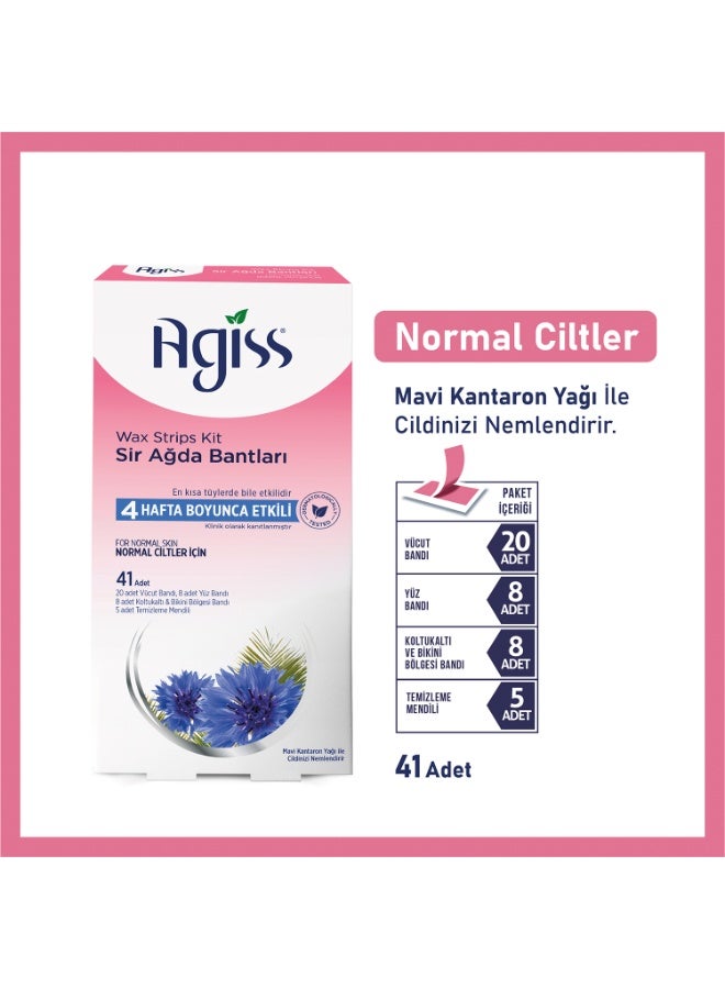 Agiss Wax Strips Kit for Normal Skin – 41 Pcs Cold Wax Strips Set with Face, Body & Bikini Strips + Cleaning Wipes – Long-Lasting Hair Removal up to 4 Weeks – Hypoallergenic & Dermatologically Tested Pack of 6 - Image 2