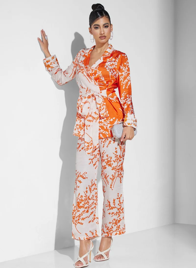 Threadz by Ajooni Floral Print Surplice Tie Detail Pant Set
