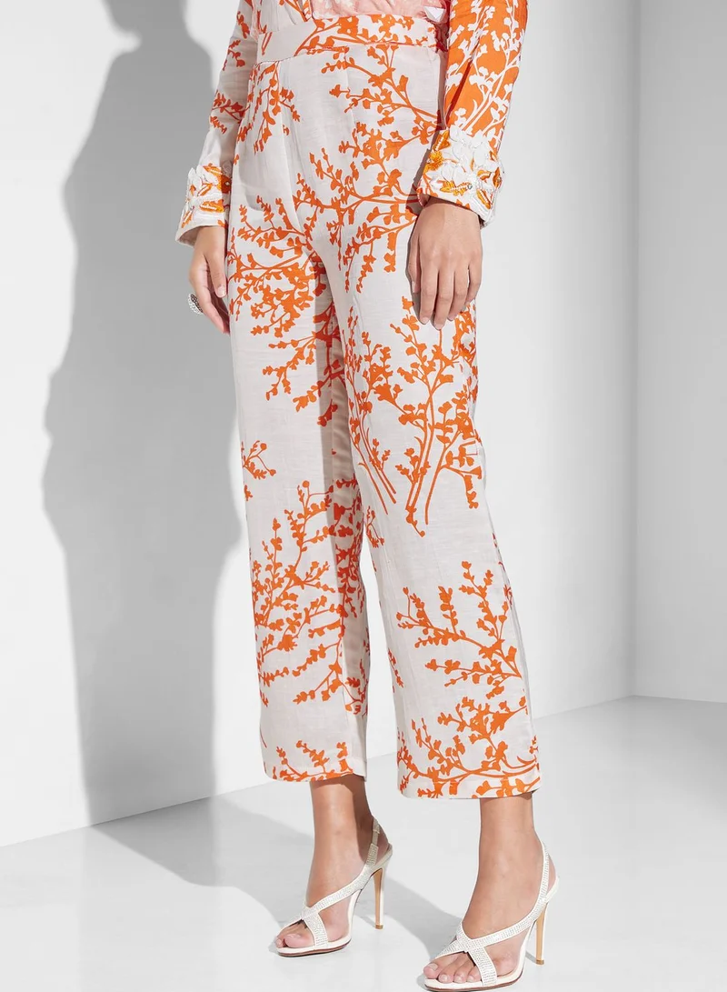 Threadz by Ajooni Floral Print Surplice Tie Detail Pant Set