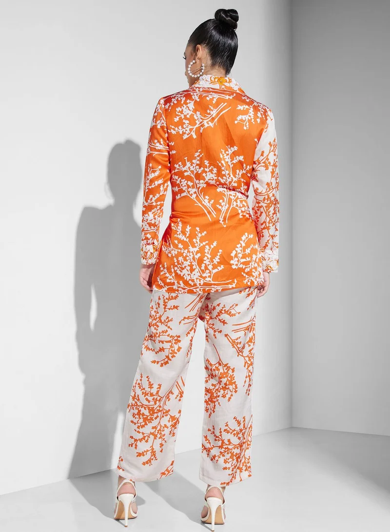 Threadz by Ajooni Floral Print Surplice Tie Detail Pant Set