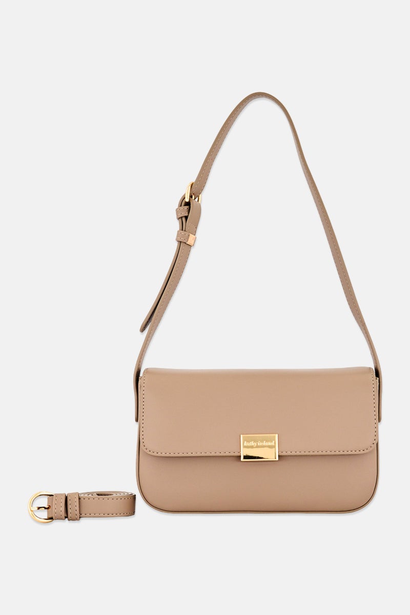 Kathy Ireland Women Brand Logo Cross Body Bag, Taupe - Image 1