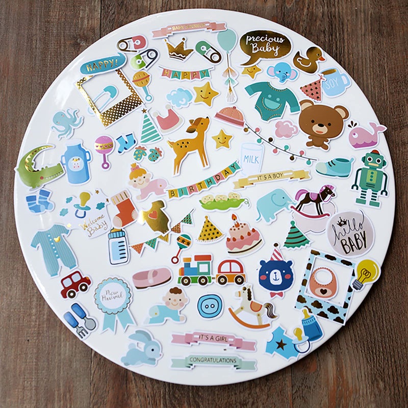 Doraking 73PCS Baby Loves Foil Gold Decorative Stickers for Scrapbook Journals Birthday Party Invitation Cards Kids Gift Wrap Stickers Doraking NoRepeat Cute Cartoon Stickers Baby