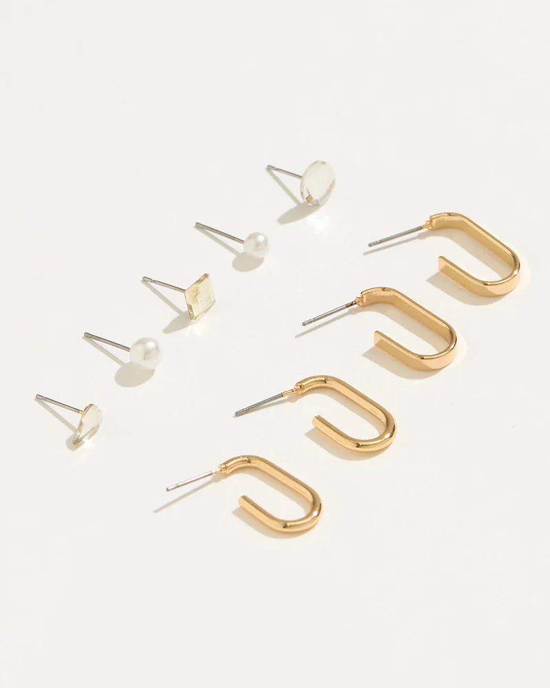 REDTAG Women Gold Embellished Studs Set (8 Pair)