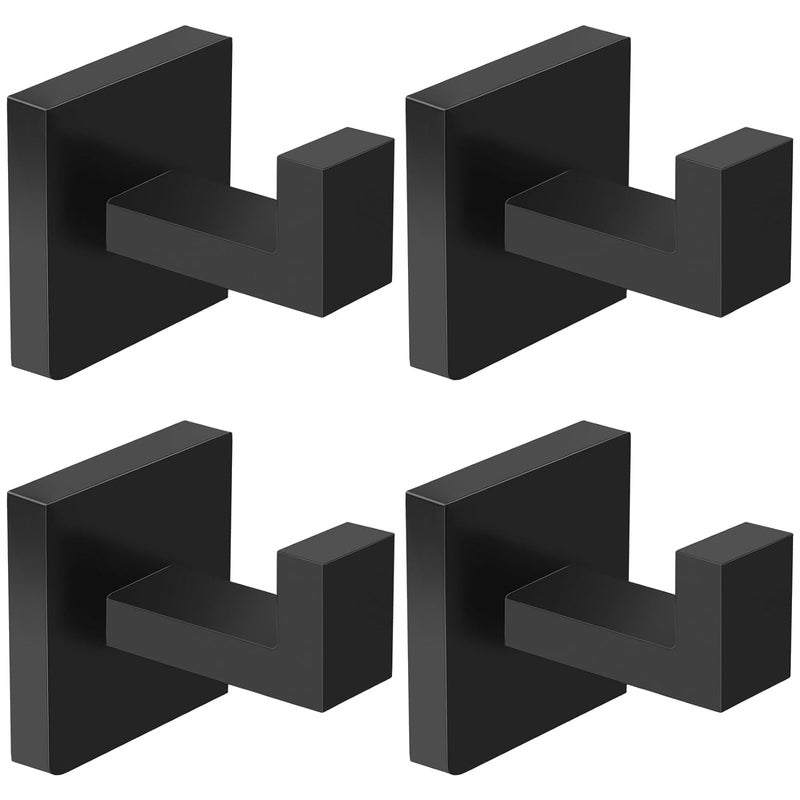 Boniry 4 Pack Wall Adhesive Hooks, Waterproof Stainless Steel Wall Hook,Best Use Kitchen and Bathroom, self Adhesive Hooks Heavy Duty for Towel and Kitchen Accessories Item (Matt Black) - Image 1