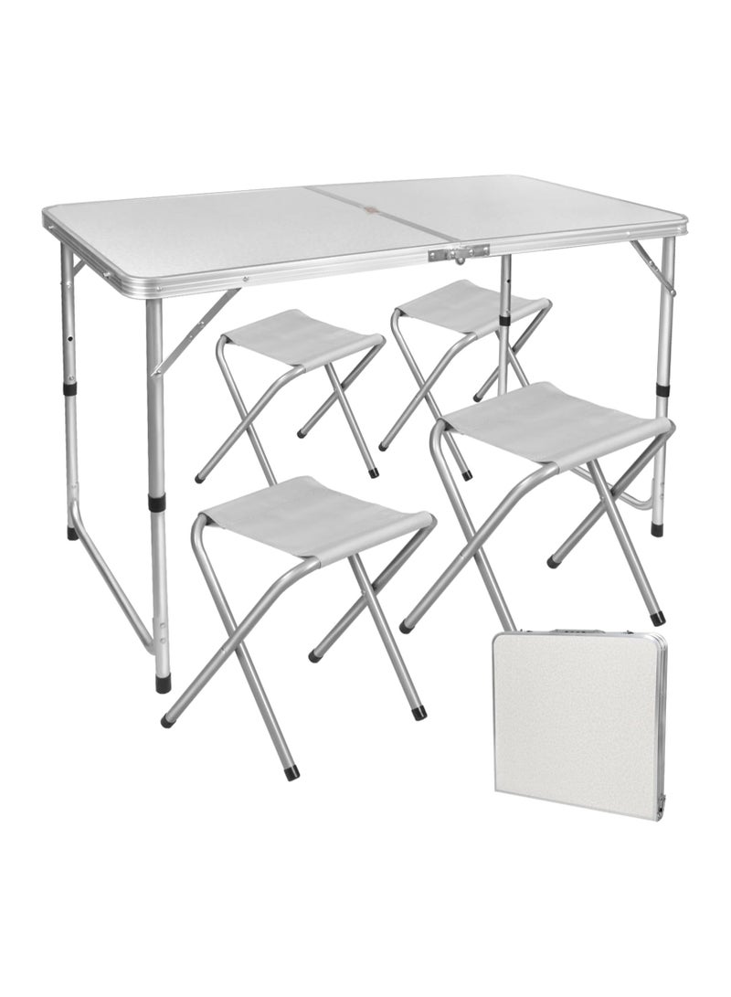VRCOW Folding Camping Picnic Table - Portable Outdoor Aluminum Table + 4 Stools, 3 Adjustable Heights, Lightweight Dining Table for Grill BBQ Backyard and Beach - Image 1