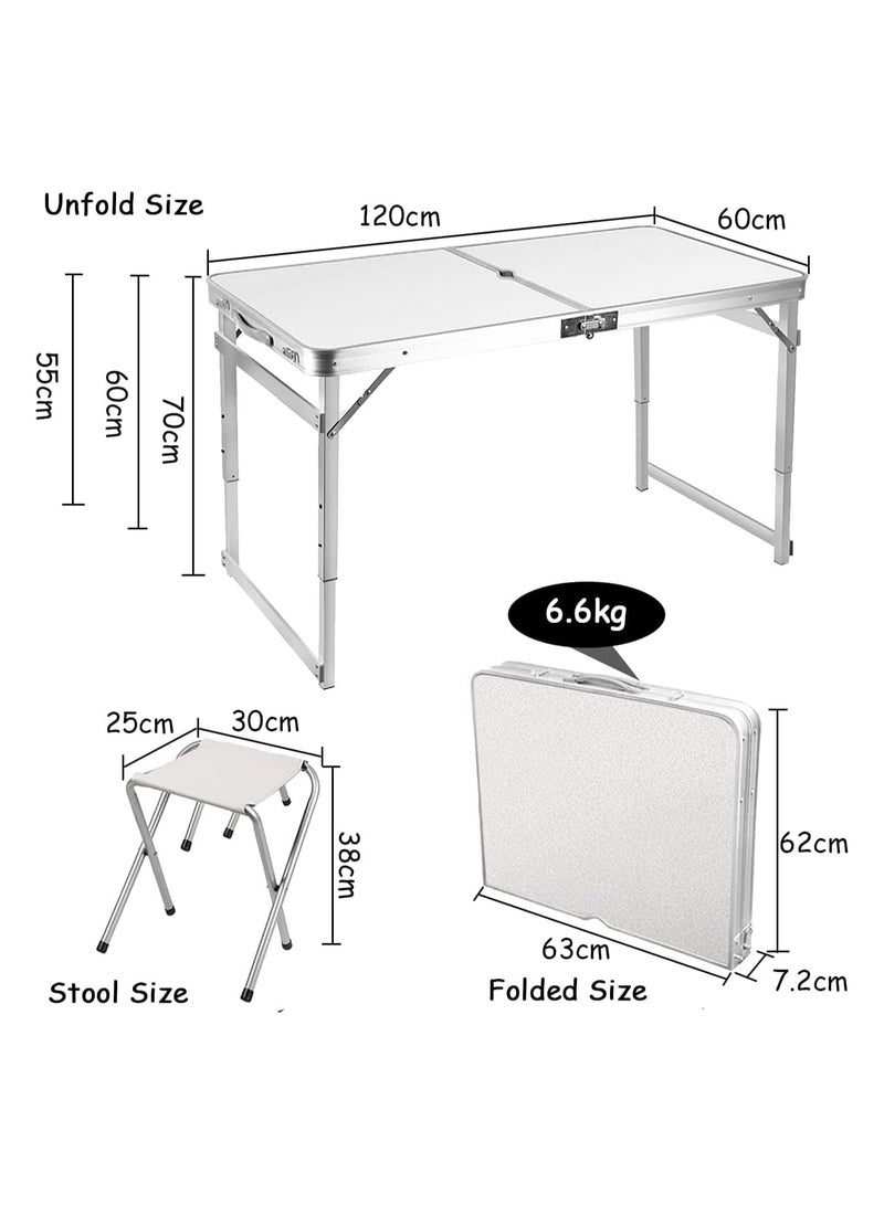VRCOW Folding Camping Picnic Table - Portable Outdoor Aluminum Table + 4 Stools, 3 Adjustable Heights, Lightweight Dining Table for Grill BBQ Backyard and Beach - Image 3