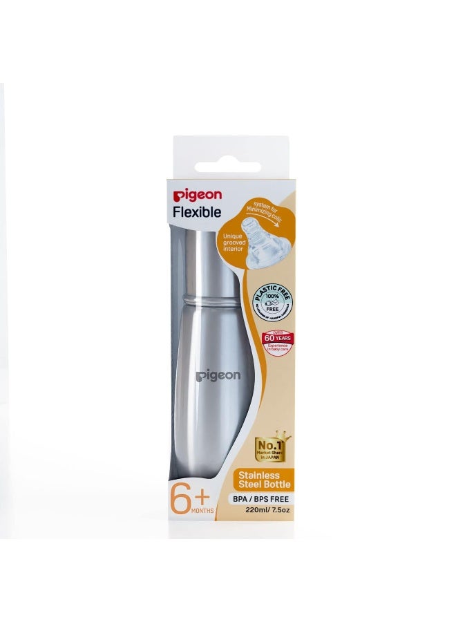 pigeon Steel Feeding Baby Bottle,  BPA Free Anti Colic Slim Neck Steel Feeding Bottle 220ml-Y Size - Image 2