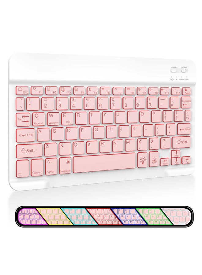 XIWMIX Ultra-Slim Wireless Bluetooth Keyboard-7 Colors Backlit Universal Rechargeable Portable Keyboard for iPad 10th/9th/8th/iPad Pro/Air/Mini/Galaxy Tablet & Other iOS Android Windows Devices-Pink - Image 1