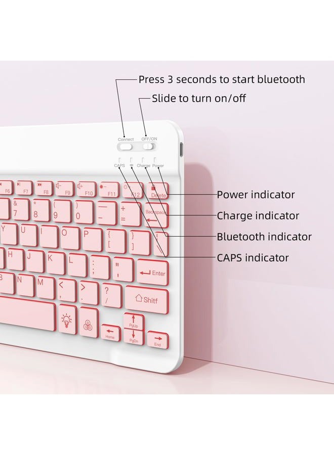 XIWMIX Ultra-Slim Wireless Bluetooth Keyboard-7 Colors Backlit Universal Rechargeable Portable Keyboard for iPad 10th/9th/8th/iPad Pro/Air/Mini/Galaxy Tablet & Other iOS Android Windows Devices-Pink - Image 5