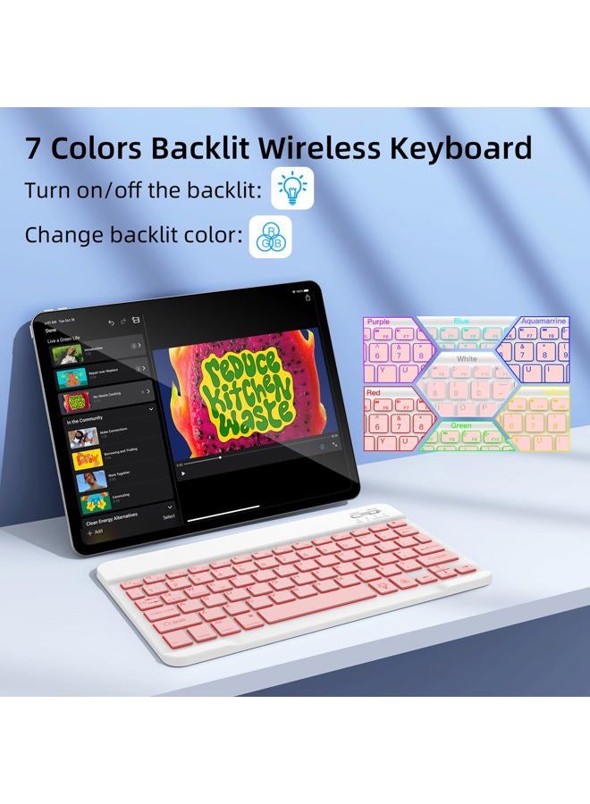 XIWMIX Ultra-Slim Wireless Bluetooth Keyboard-7 Colors Backlit Universal Rechargeable Portable Keyboard for iPad 10th/9th/8th/iPad Pro/Air/Mini/Galaxy Tablet & Other iOS Android Windows Devices-Pink - Image 3