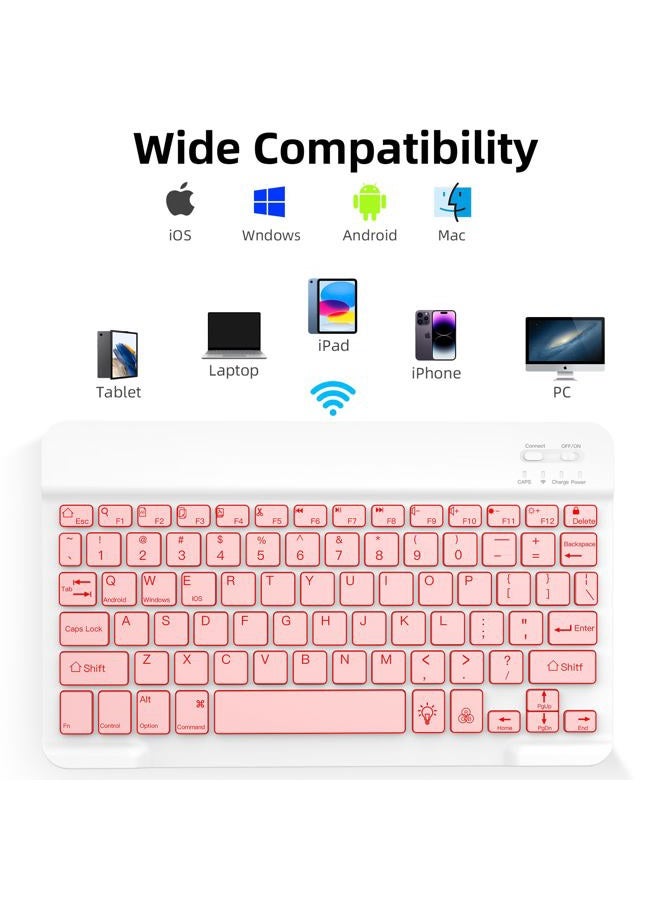 XIWMIX Ultra-Slim Wireless Bluetooth Keyboard-7 Colors Backlit Universal Rechargeable Portable Keyboard for iPad 10th/9th/8th/iPad Pro/Air/Mini/Galaxy Tablet & Other iOS Android Windows Devices-Pink - Image 2