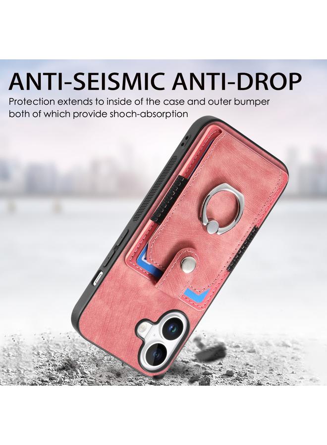 S-TOP Case For iPhone 16 Retro Skin-feel Ring Card Wallet Phone Case - Image 4