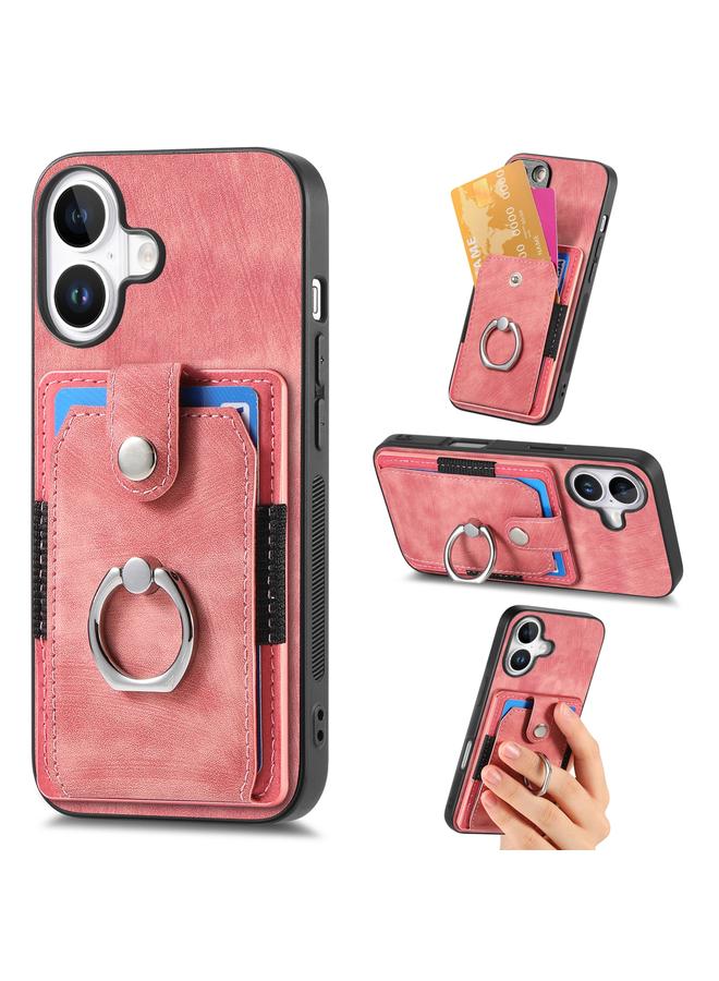 S-TOP Case For iPhone 16 Retro Skin-feel Ring Card Wallet Phone Case - Image 1