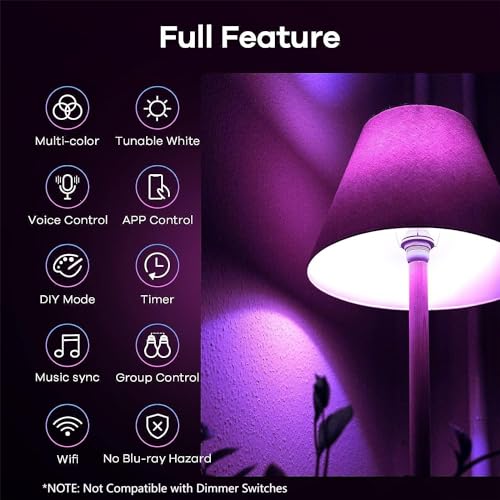 Linkind Matter Smart Light Bulb, Smart Bulbs Work with Apple Home/Siri/Alexa/Google Home/SmartThings, LED Color Changing Light Music Sync RGTBW, Smart Home, 60W 800LM A19 E26 2.4Ghz WiFi Only, 2 Pack - Image 2