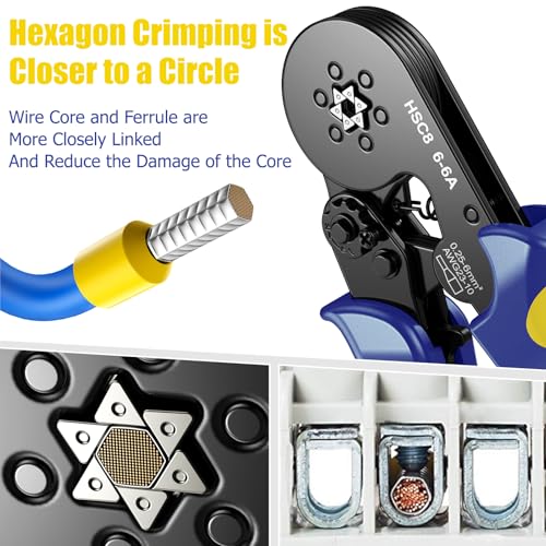 Preciva Ferrule Crimping Tool Kit with 1900PCS Wire Connectors, Hexagonal AWG23-10 Sawtooth Self-Adjustable Ratchet Wire Terminals Crimper Kit - Image 3