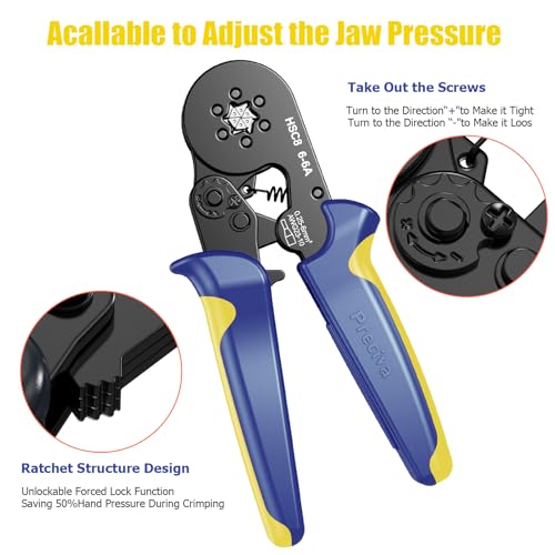 Preciva Ferrule Crimping Tool Kit with 1900PCS Wire Connectors, Hexagonal AWG23-10 Sawtooth Self-Adjustable Ratchet Wire Terminals Crimper Kit - Image 4