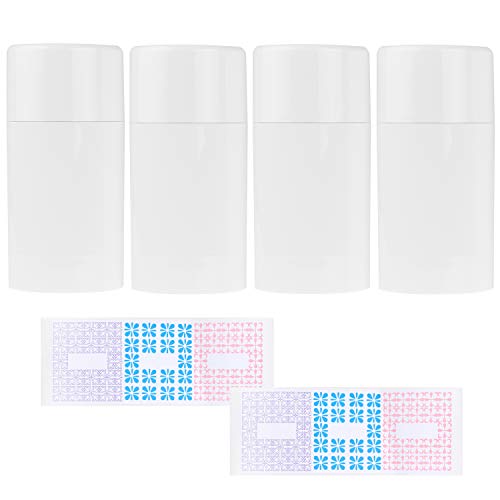 Kare Kind Kare & Kind Empty Deodorant Containers with Cap (4-Pack) - 75ml. - Top Fill with Twist Mechanism - 6 Writable Stickers - Refillable Cosmetic Tubes for Lip Balm, Solid Fragrance, Soap etc. - (White) - Image 1