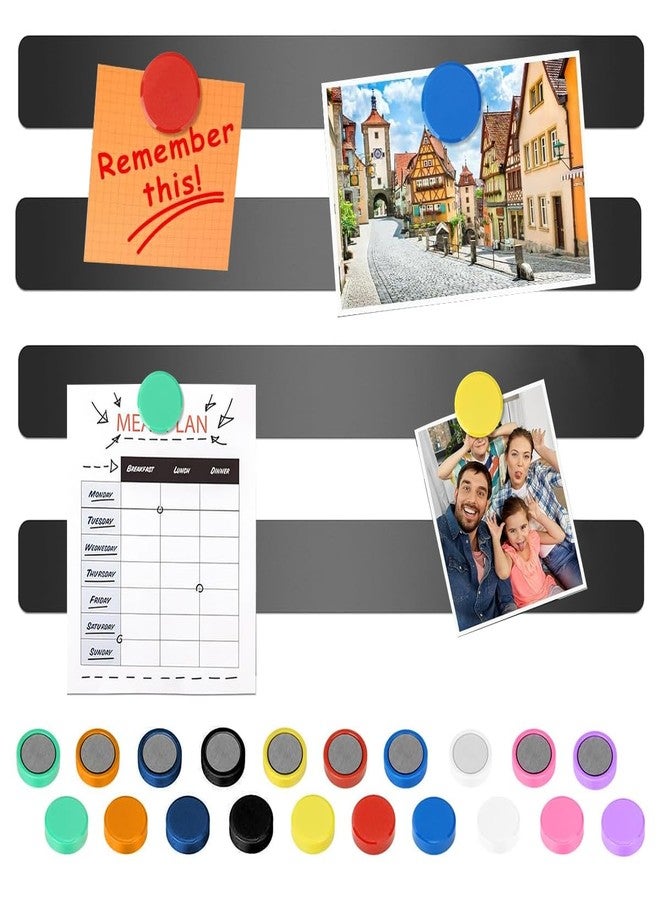 Climberty® 4 Pack Stainless Steel Magnetic Board Strip Memo Message Magnetic Board with 20 Pcs Color Magnets Self Adhesive Notice Bulletin Bar Board for Home, Office, Photo Wall, Fridge - Black - Image 1