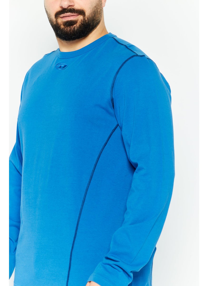 DIESEL - Men Crew Neck Long Sleeves Brand Logo T-Shirt, Blue - Image 1