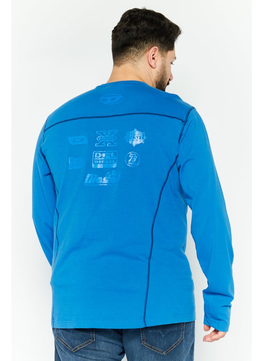 DIESEL - Men Crew Neck Long Sleeves Brand Logo T-Shirt, Blue - Image 1