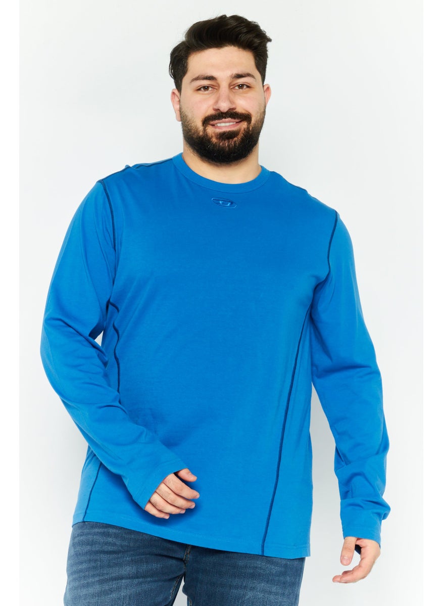 DIESEL - Men Crew Neck Long Sleeves Brand Logo T-Shirt, Blue - Image 1