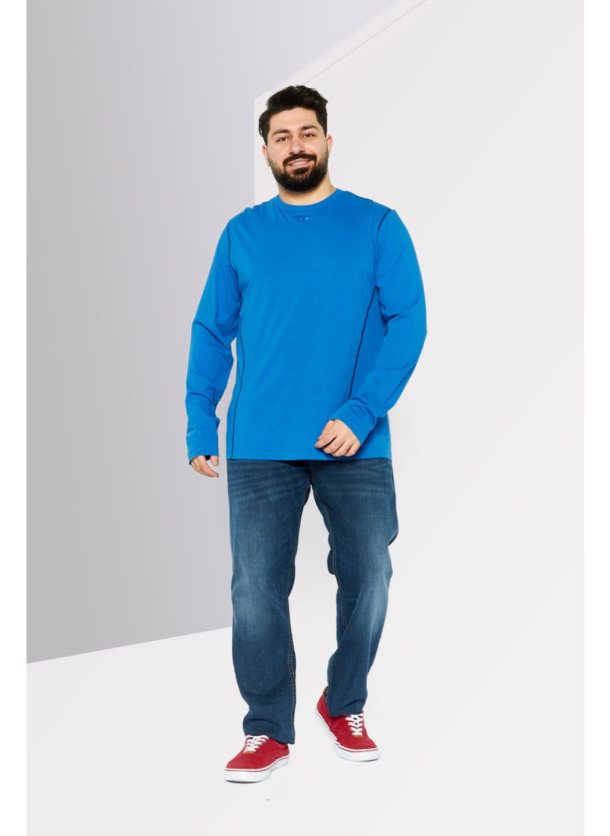 DIESEL - Men Crew Neck Long Sleeves Brand Logo T-Shirt, Blue - Image 1