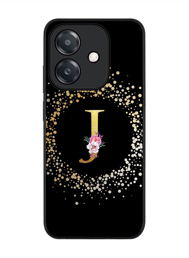 Stylizedd For Oppo A60 5G / A3 5G / A3x 5G Case,Slim fit Camera Protection, Shockproof Thin Phone cover - Custom Monogram Floral - J ( Black ) - Image 1